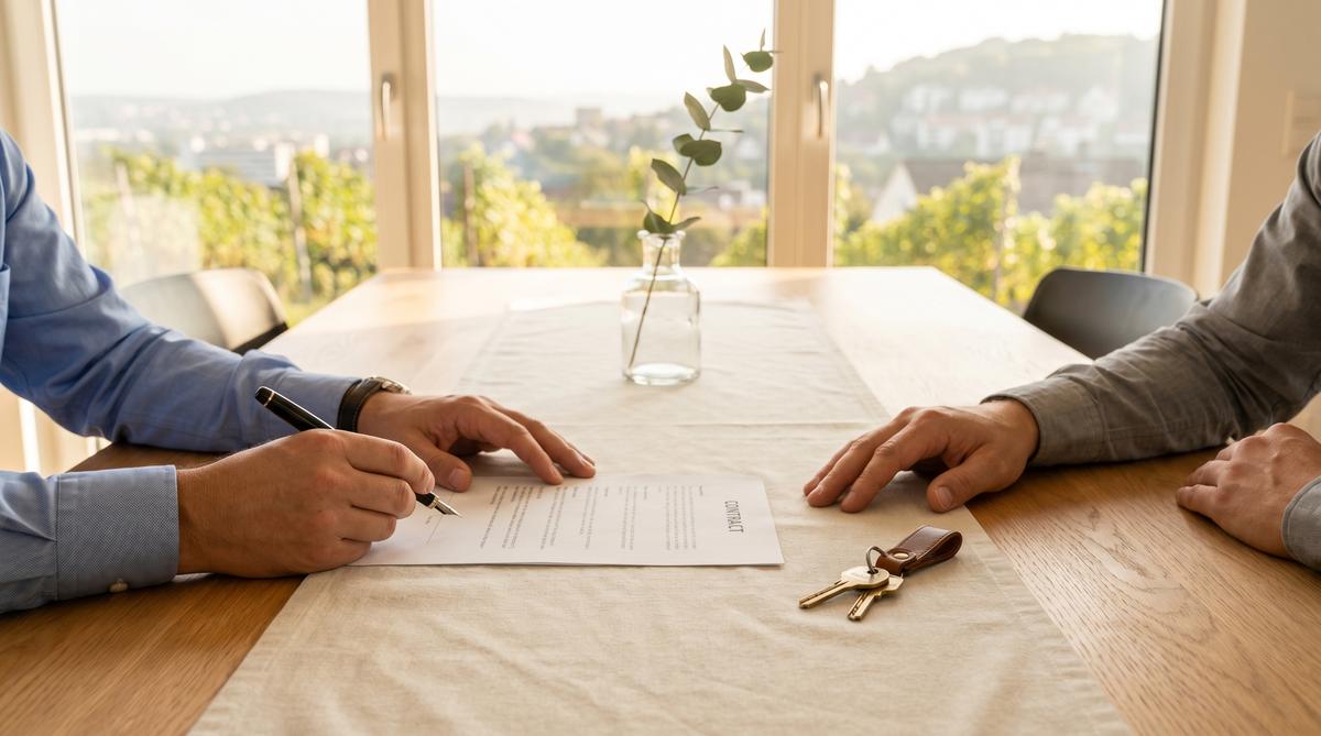 Maklerprovision Baden-Württemberg: Vertragsunterzeichnung mit Schlüsselübergabe in Stuttgart