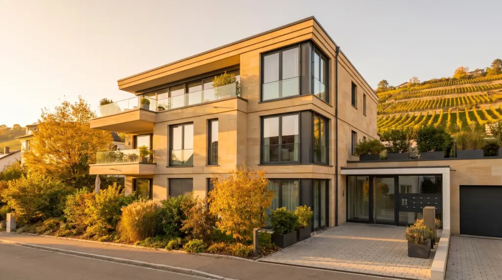 Wohnung verkaufen Stuttgart – moderne Villa in der Halbhöhenlage mit Weinbergen im Hintergrund