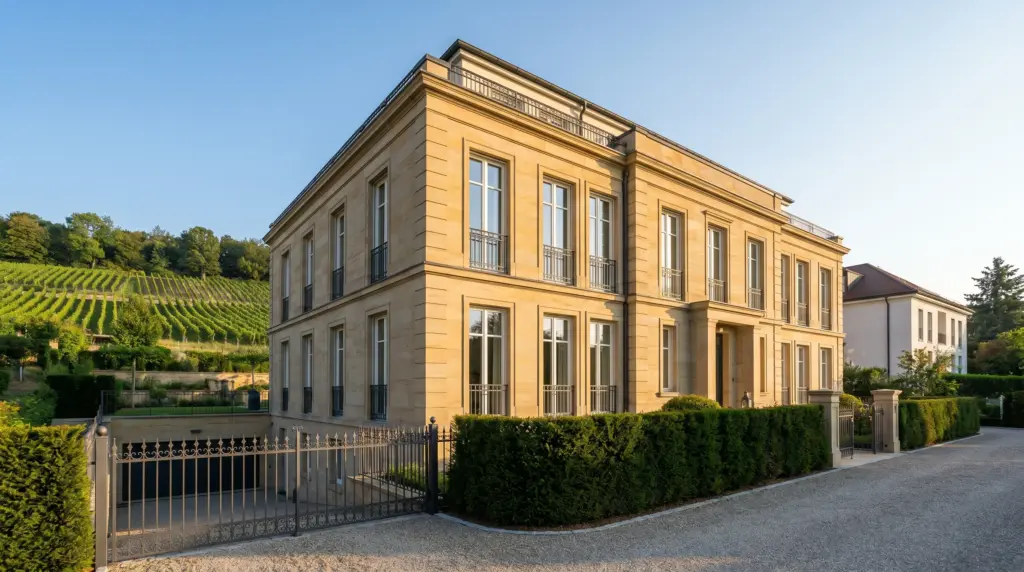 Maklervertrag Alleinauftrag Stuttgart – elegantes Wohngebäude in der Halbhöhenlage mit Weinberg im Hintergrund