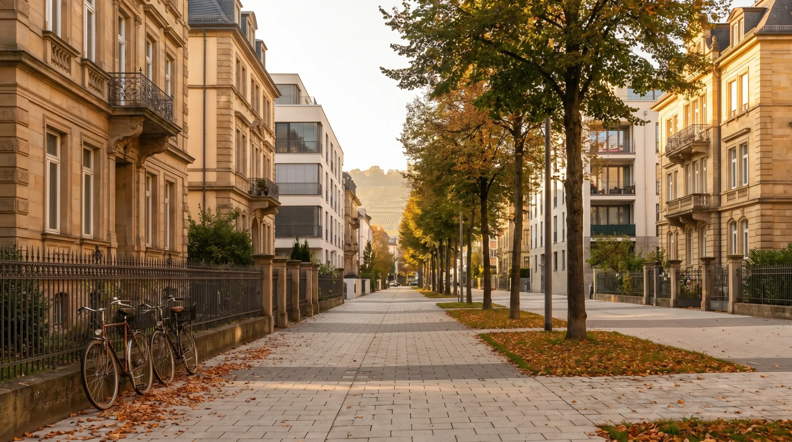 Immobilienmakler Stuttgart – typisches Stuttgarter Wohnviertel mit Altbaufassaden im Herbstlicht