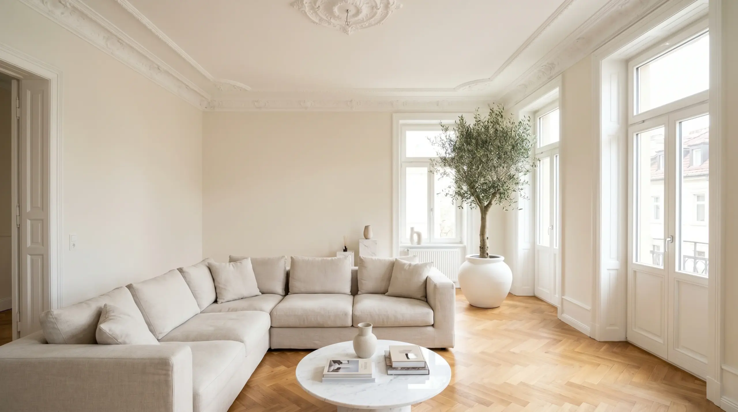 Renovierte Altbau-Wohnung in Stuttgart-Bad Cannstatt – Wohnzimmer mit Fischgrät-Parkett