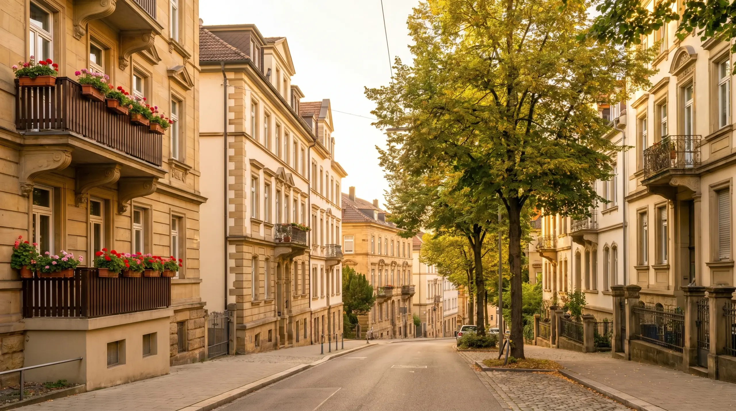 Stuttgart-West Wohnstraße – typische Gründerzeitfassaden mit charakteristischem Hangcharakter