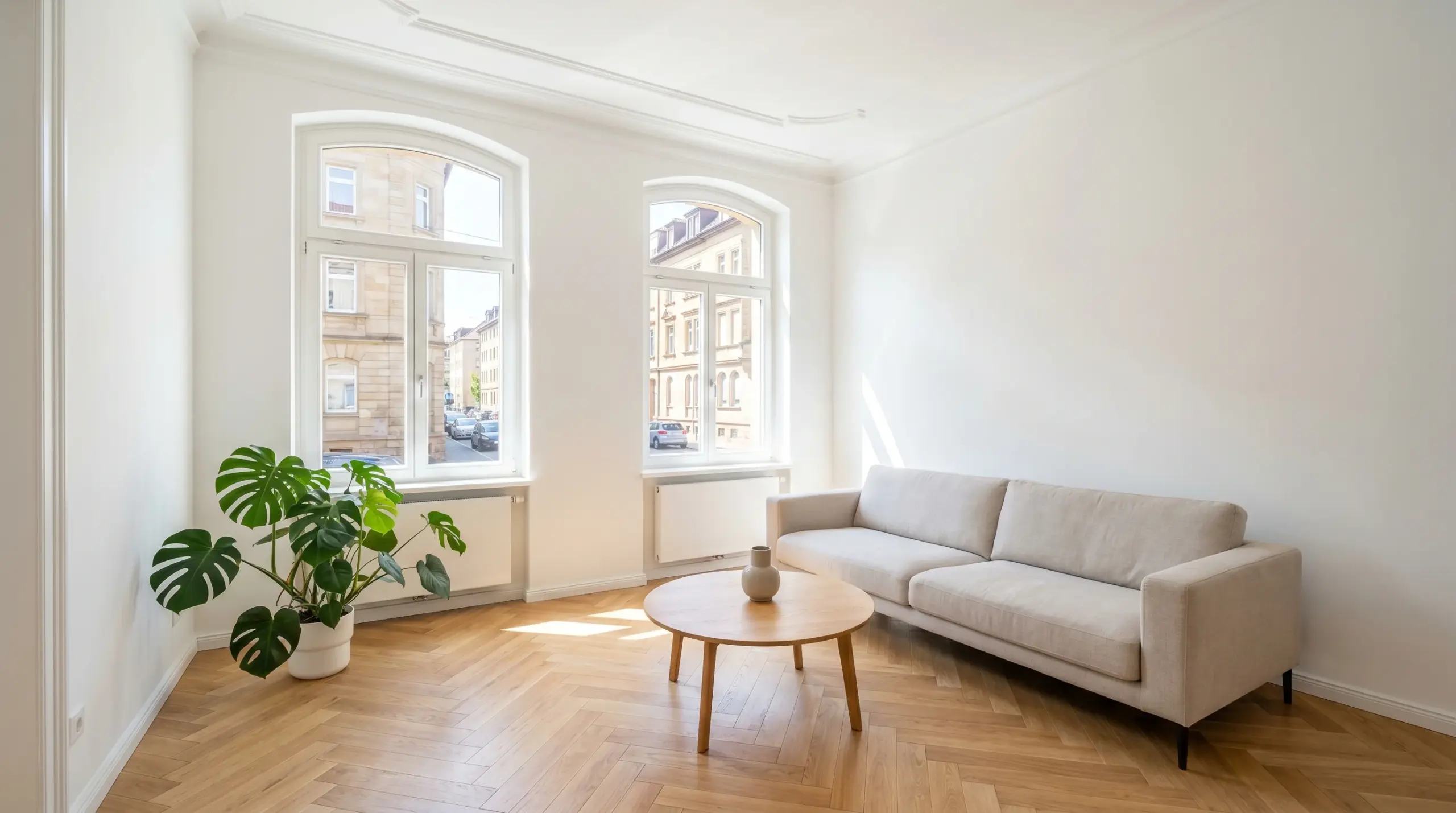 Vermietete Wohnung Stuttgart – helles Altbau-Wohnzimmer mit Parkett, Maklerprovision als Werbungskosten absetzbar