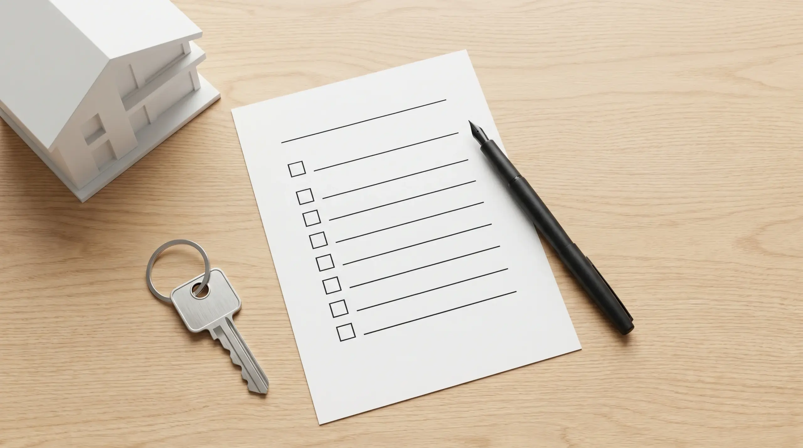 Checkliste Makler beauftragen Stuttgart – Hausschlüssel, Vertrag und Stift auf dem Schreibtisch