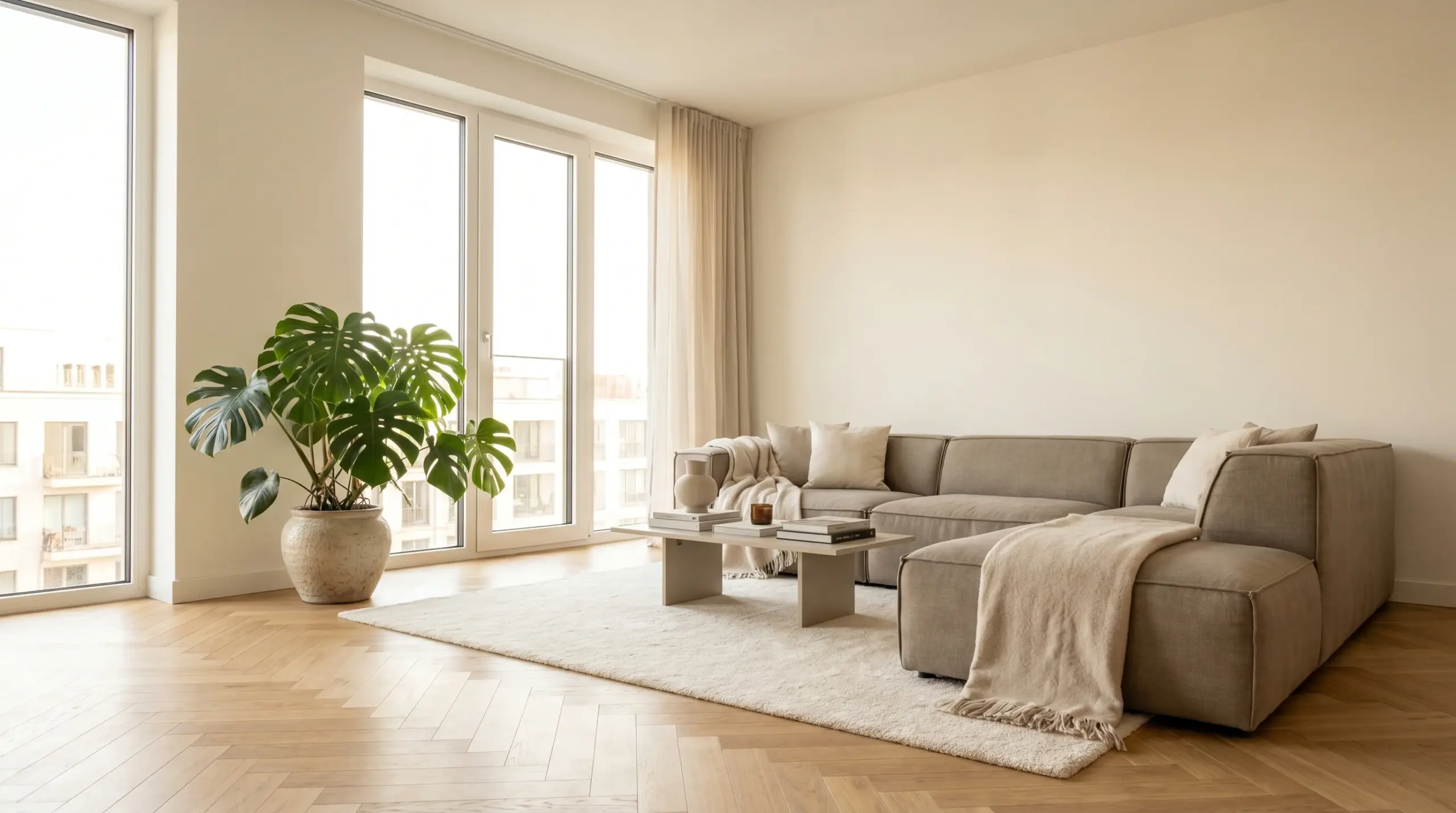 Professionelles Home Staging beim Hausverkauf mit Makler Stuttgart – helles Wohnzimmer