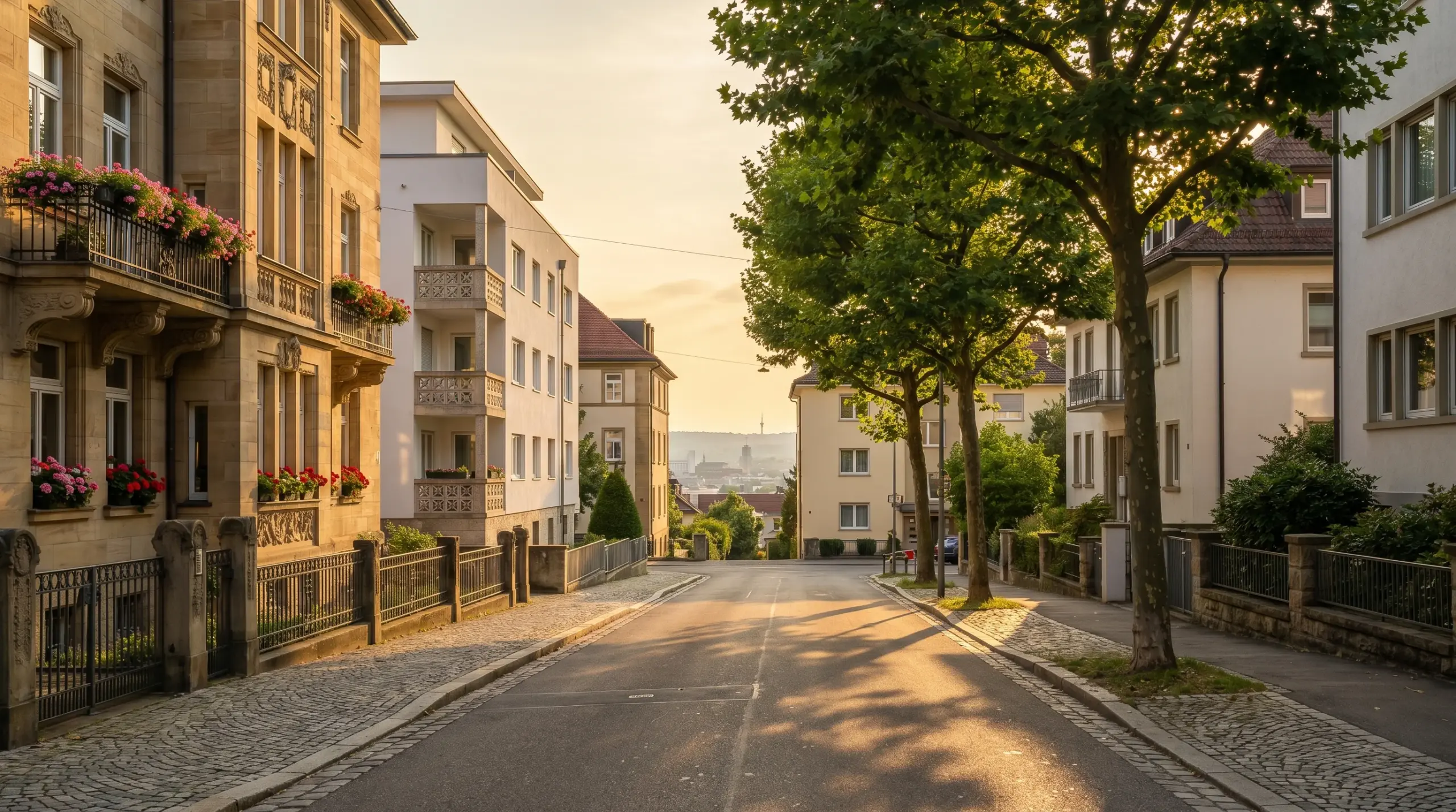 Wohnstraße in Stuttgart-Degerloch – gepflegte Mehrfamilienhäuser in der Halbhöhenlage