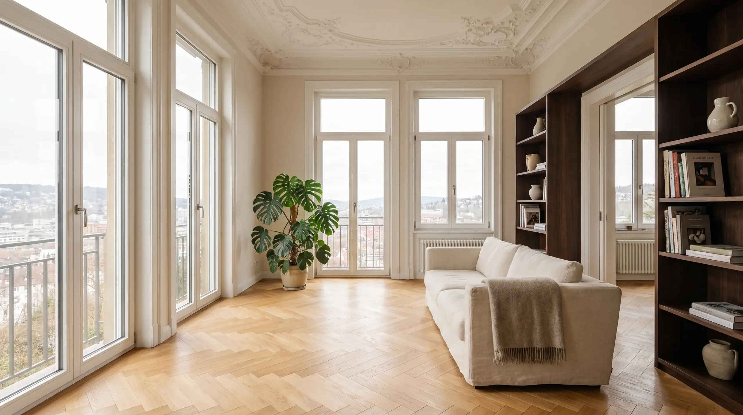 Helles Wohnzimmer einer Stuttgarter Gründerzeit-Eigentumswohnung – Immobilienverkauf Stuttgart