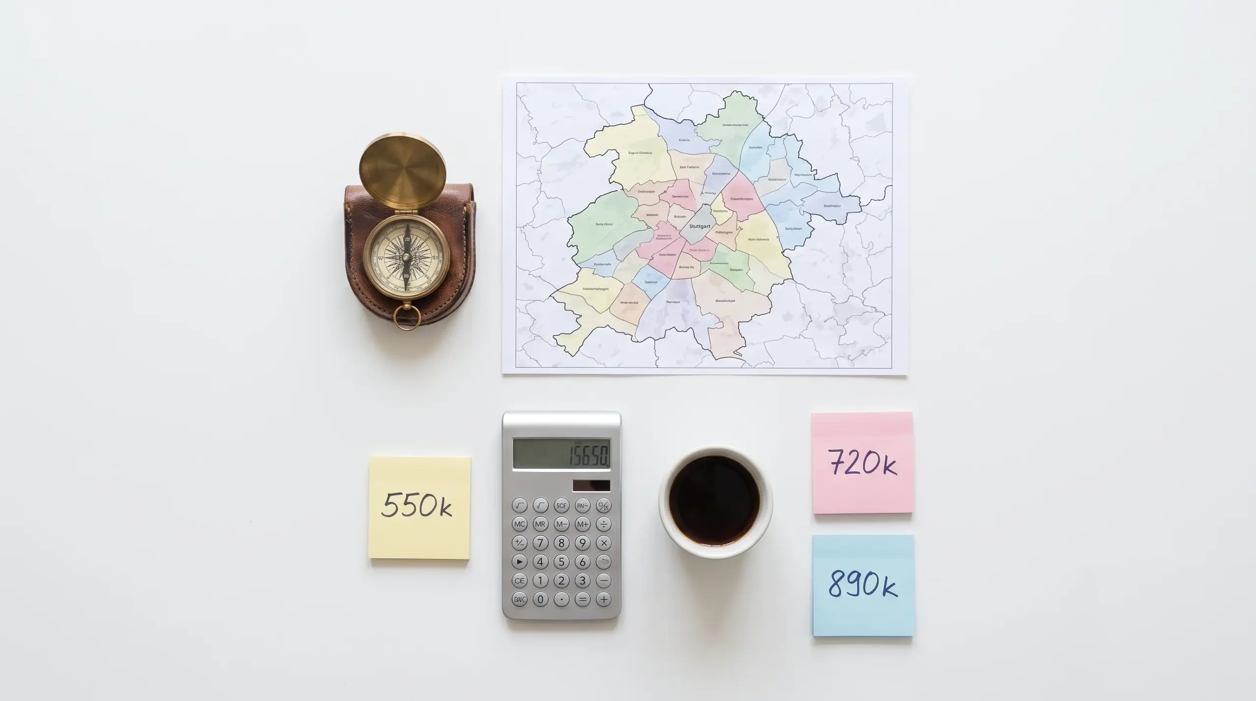 Immobilienbewertung Stuttgart: Marktanalyse mit Stadtplan, Kompass und Vergleichsdaten aus der Vogelperspektive