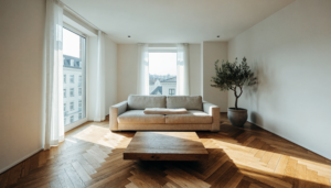Home Staging Stuttgart: professionell inszeniertes, helles Wohnzimmer vor dem Verkauf