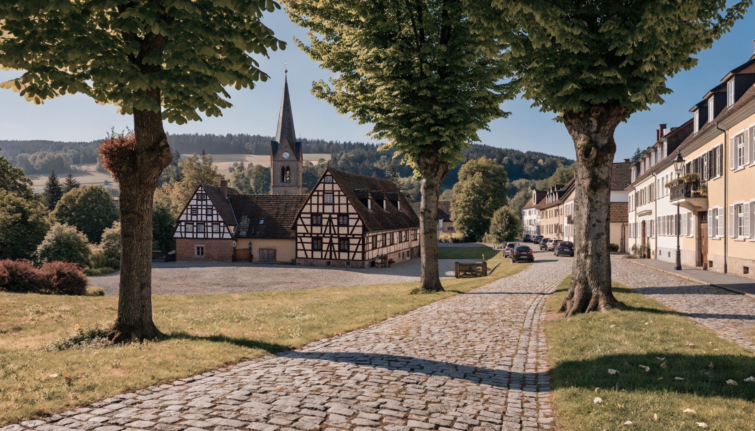 Immobilienmakler Plieningen Stuttgart: historischer Ortskern mit Fachwerkhäusern und Kirche