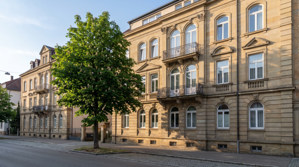 Immobilienmakler Stuttgart-Nord: gründerzeitliche Altbau-Fassade in ruhiger Wohnstraße