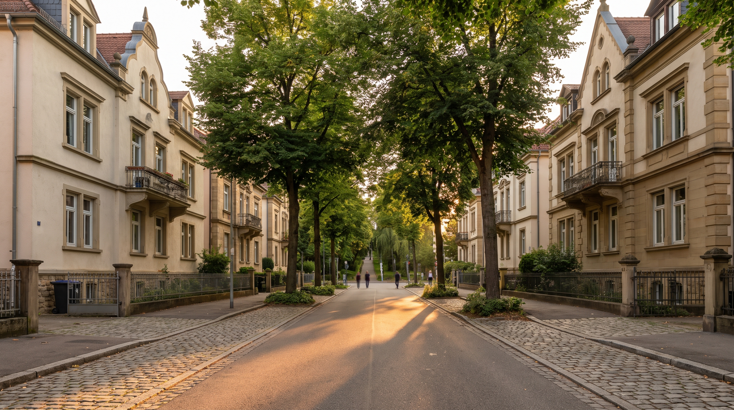 Wohnstraße in Stuttgart-Nord nahe Killesberg mit Gründerzeit-Häusern und Baumbestand