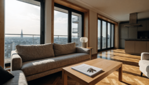 Wohnung verkaufen Stuttgart: helles Wohnzimmer mit Schlüsselbund und Verkaufsunterlagen